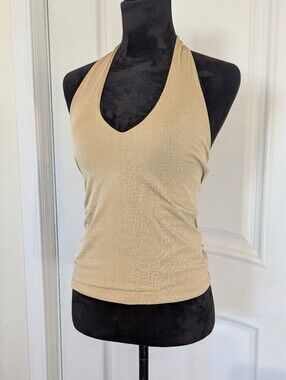 Vintage Merrelee's Gold Halter Top In Subltle Gold Shimmer. Snugs Perfectly! S